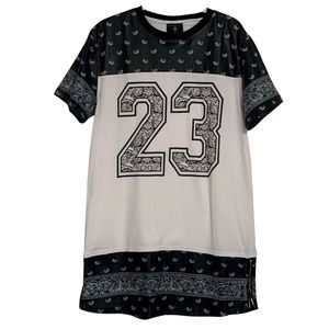 American Bazi | Black & White Faux Leather Paisley Jersey T-shirt Dress